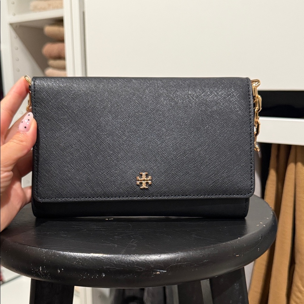 Tory Burch Black and Gold Wallet Crossbody